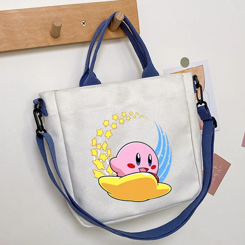 Kirby Children Crossbody Bag Cute Anime Canvas Shoulder Pack Tote Bags Outing Student Supplies Commuting Handbag Girls BookBag