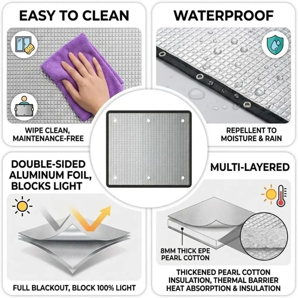 Aluminum Foil Window Insulation Film Double Side Anti-UV Window Sun Shade Film Removable with Suction Cup Window Privacy Film