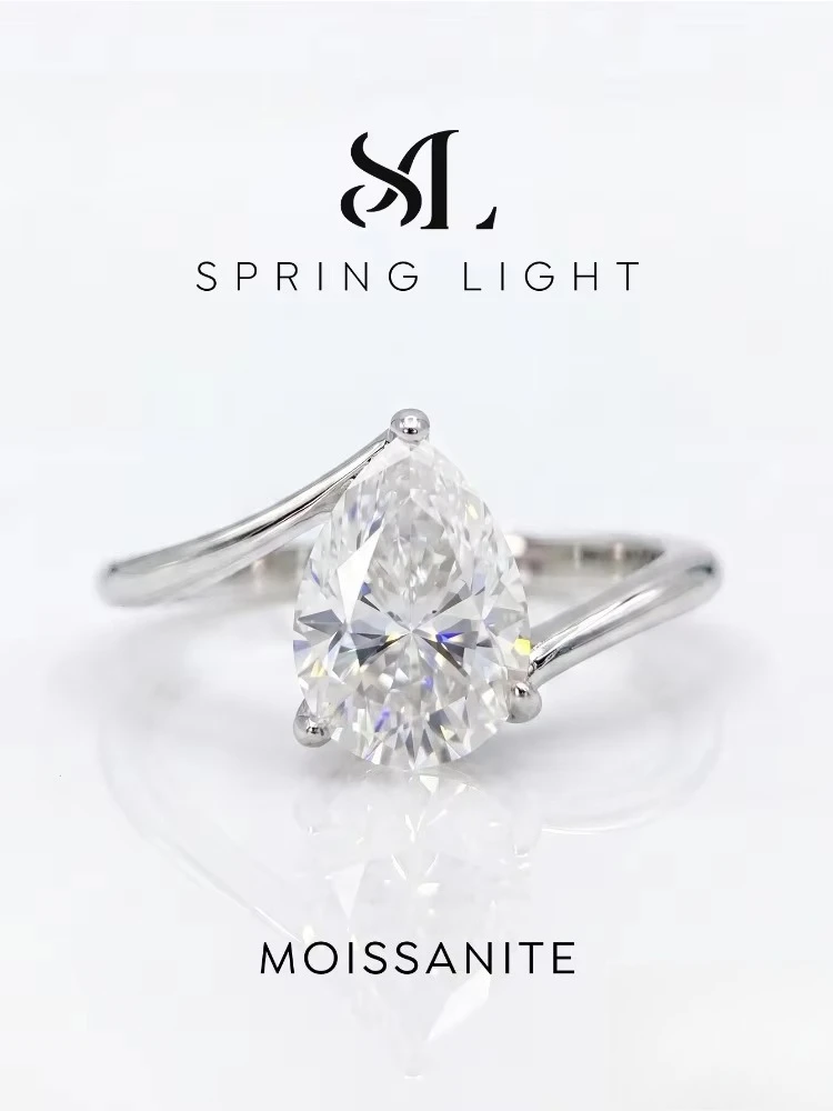 Echte 2CT Moissanit-Diamant-Wassertropfen-Verlobungsringe für Damen, Alltags- und Jubiläums-Party, modischer Luxusschmuck – Detail 1