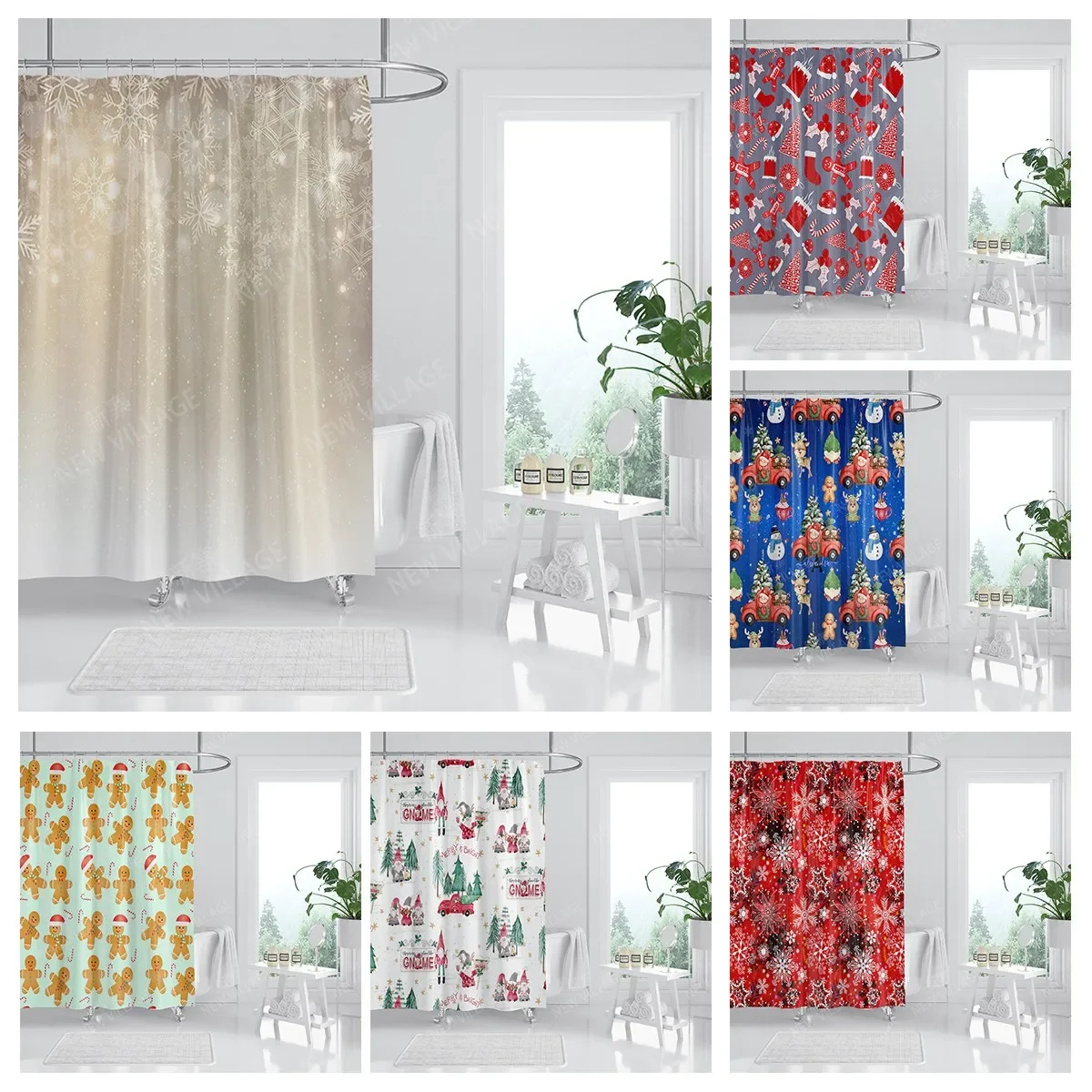 Household waterproof fabric home shower curtain accessories 90x180 shower curtain 240 * 200 Christmas peripheral shower curtain