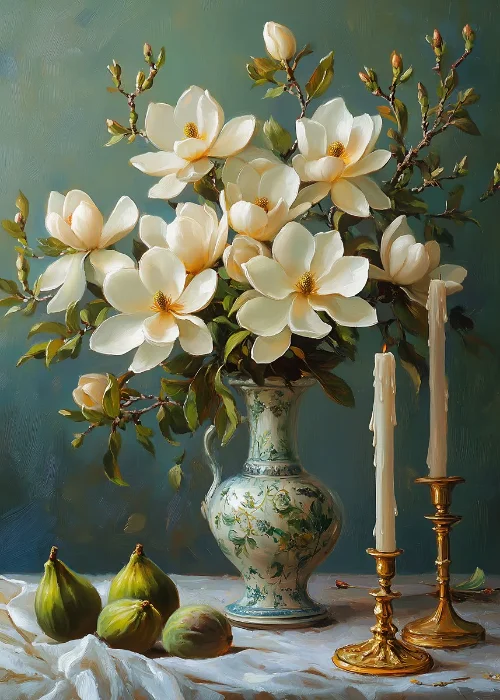 Still Life Vase Flowers Botanical Vintage Painting Wall Decor Vintage Antique Vase Aesthetic Prints Olive Tree Canvas Paintin