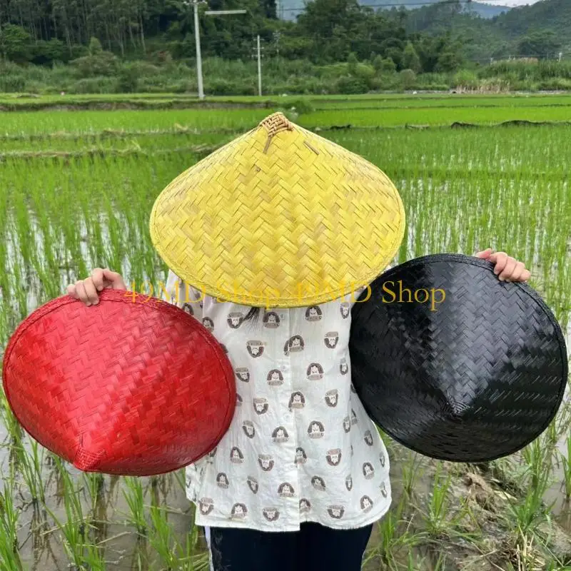49MD Durable Bamboo Straw Hat Coolie Hat for Outdoor Work and Stage Cosplay