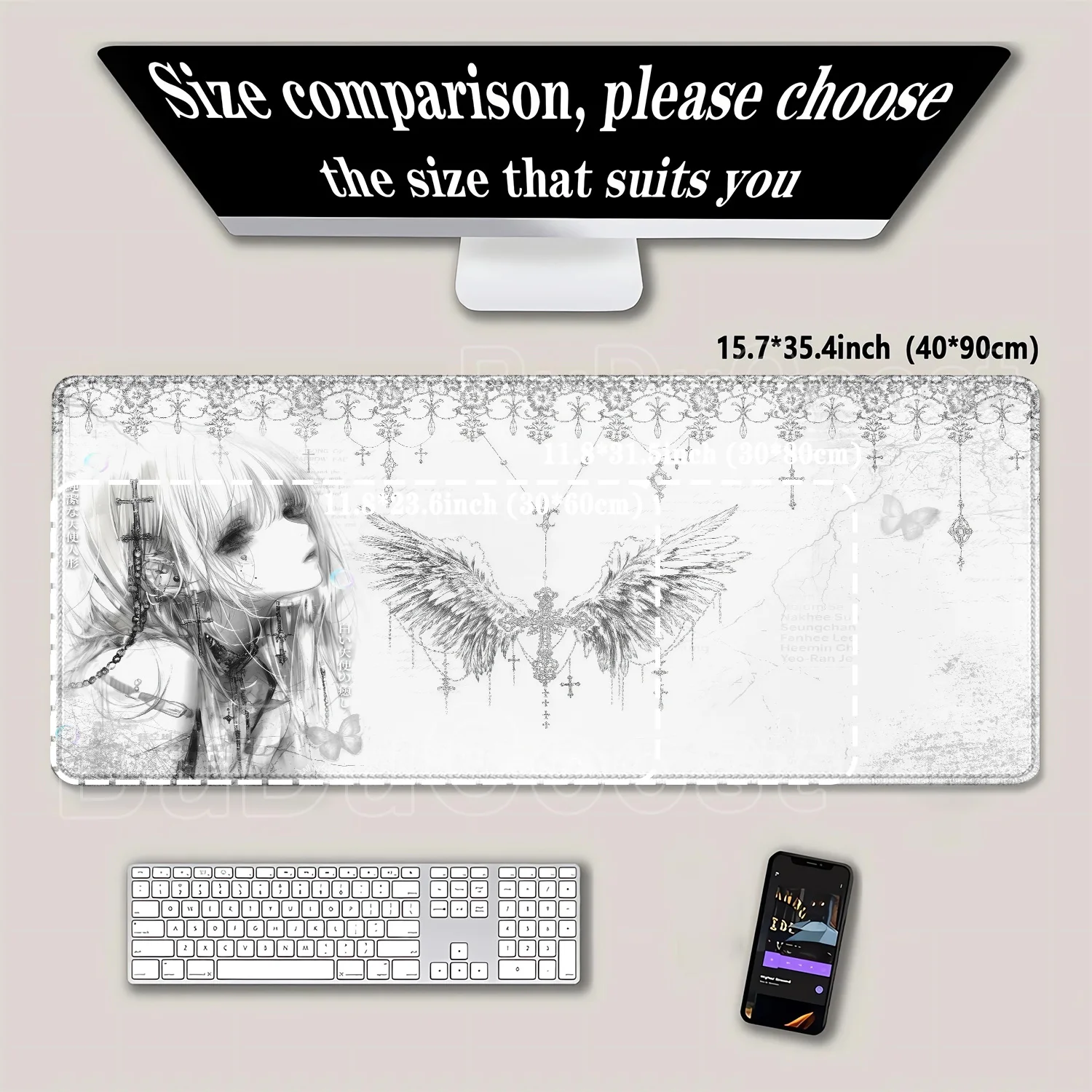 Mousepad Anime girl Aesthetics Angel Mouse Pad Office Keyboard Office E-Sports Carpet PC HD printing overlock 400x900mm Desk Mat view 4