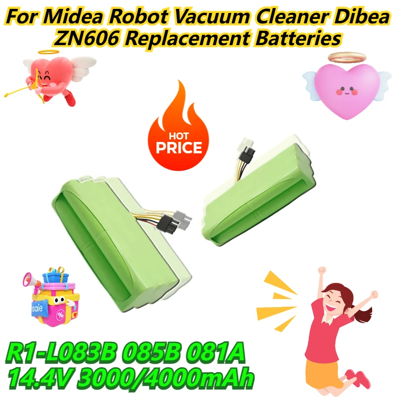 

14.4V 3000/4000mAh For Midea Robot Vacuum Cleaner R1-L083B 085B 081A Dibea ZN606 Replacement Batteries