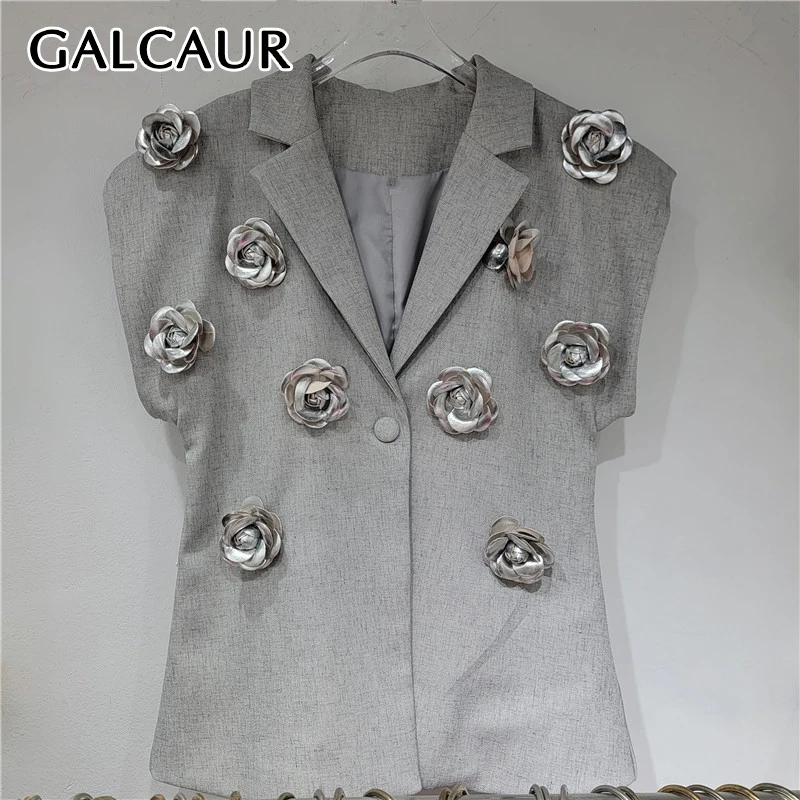 

GALCAUR Hit Color Spliced Metal Buckle Flower Women's Vest V neck Sleeveless Patchwork Floral Casual Loose Tank Top Female Style