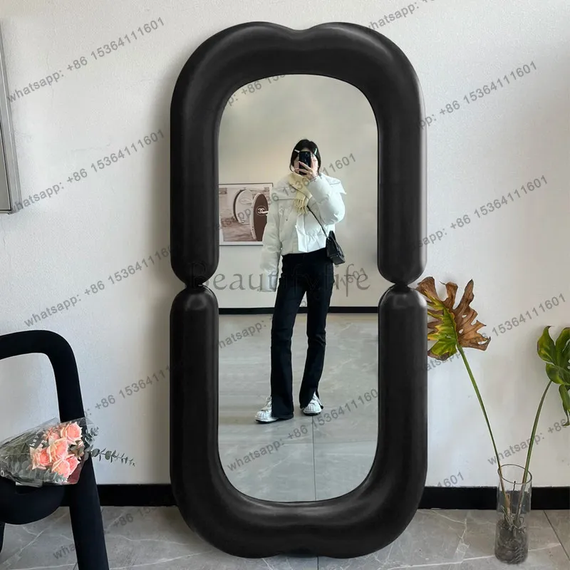 French black full-body household wall-mounted special-shaped dressing mirror bedroom creative floor fitting mirror