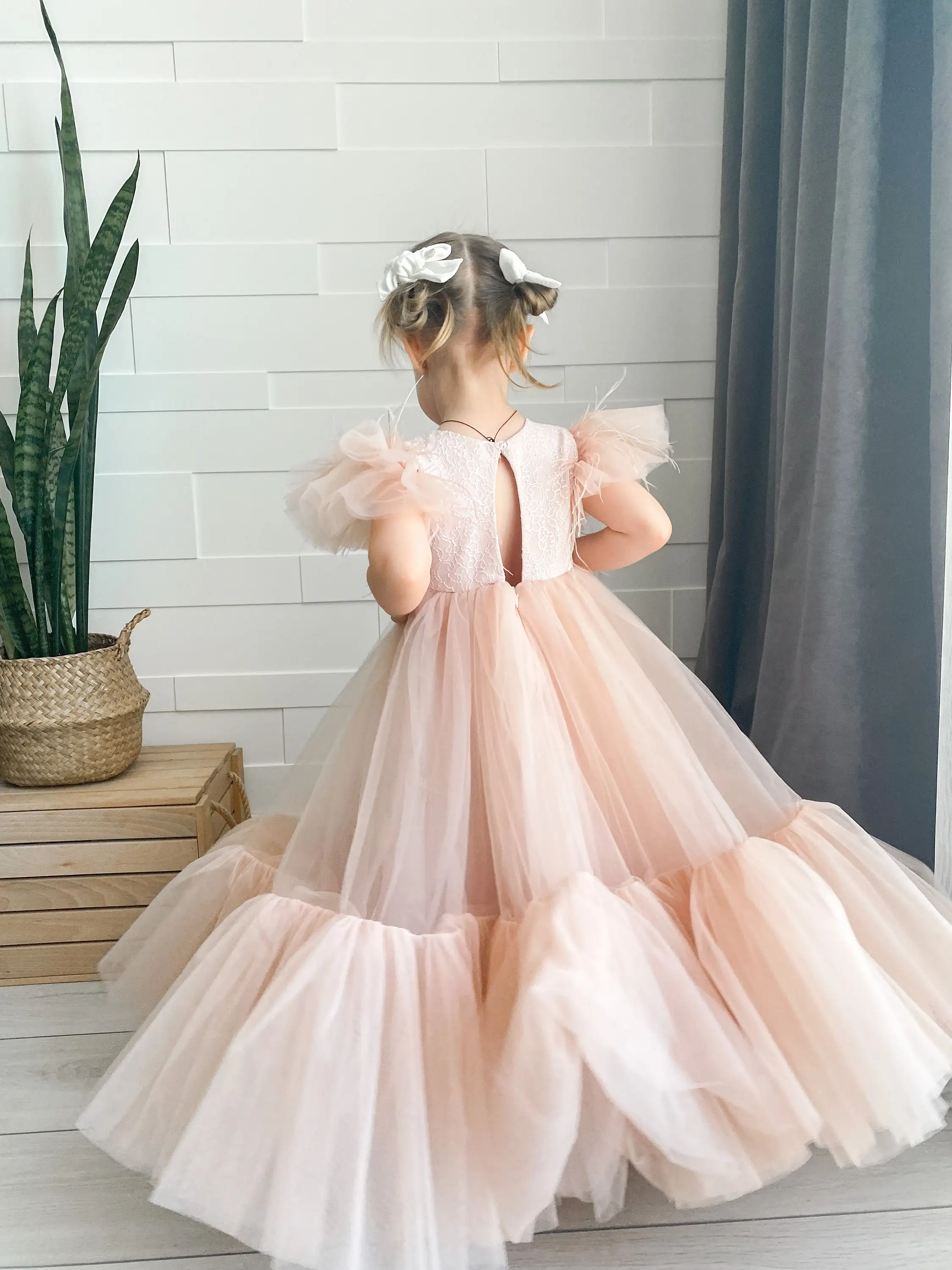 Mooie Baby Blush Bloemenmeisje Jurk Junior Bruidsmeisje Tutu Kant Optocht Verjaardagscadeau Eerste Communie Jurken Avondjurken