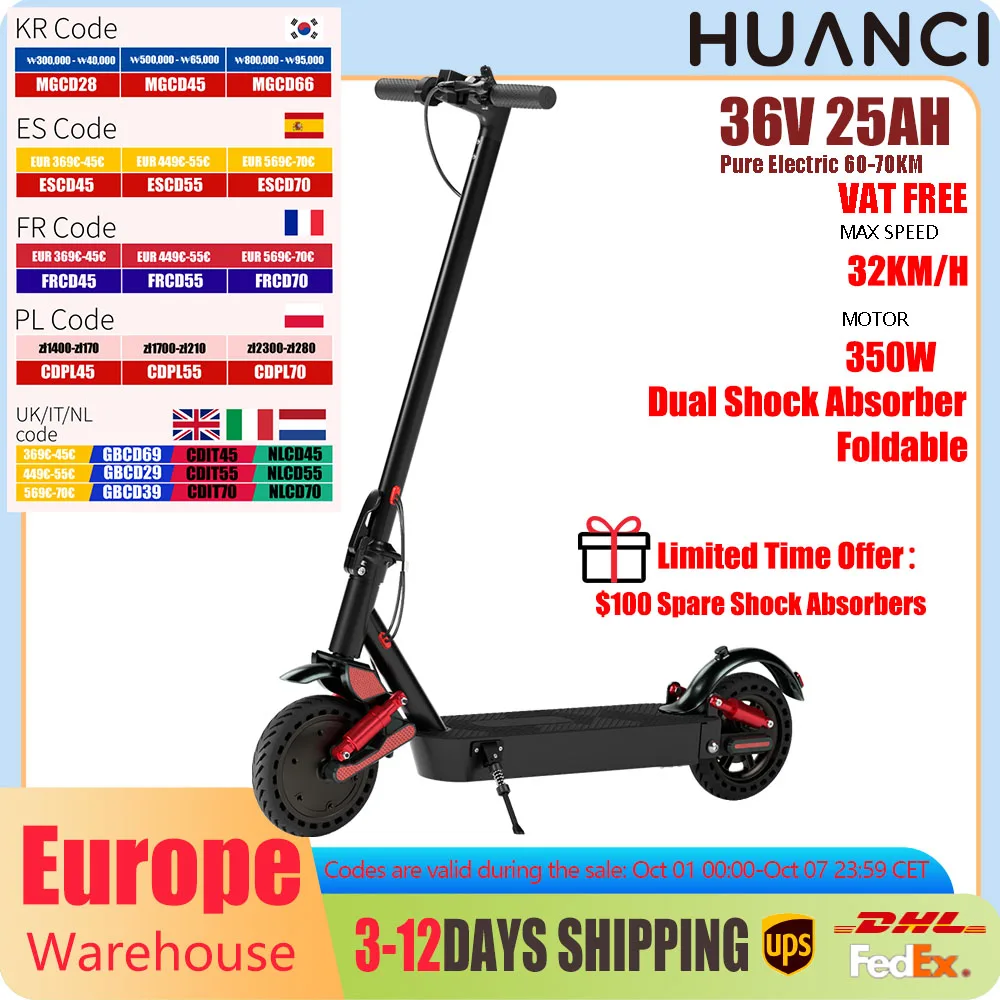 

HX D06 Electric Scooter 350W Foldable 8.5 Inch Tire 36V 25AH Battery Escooter 32KM/H Dual Shock Absorbers E Scooter