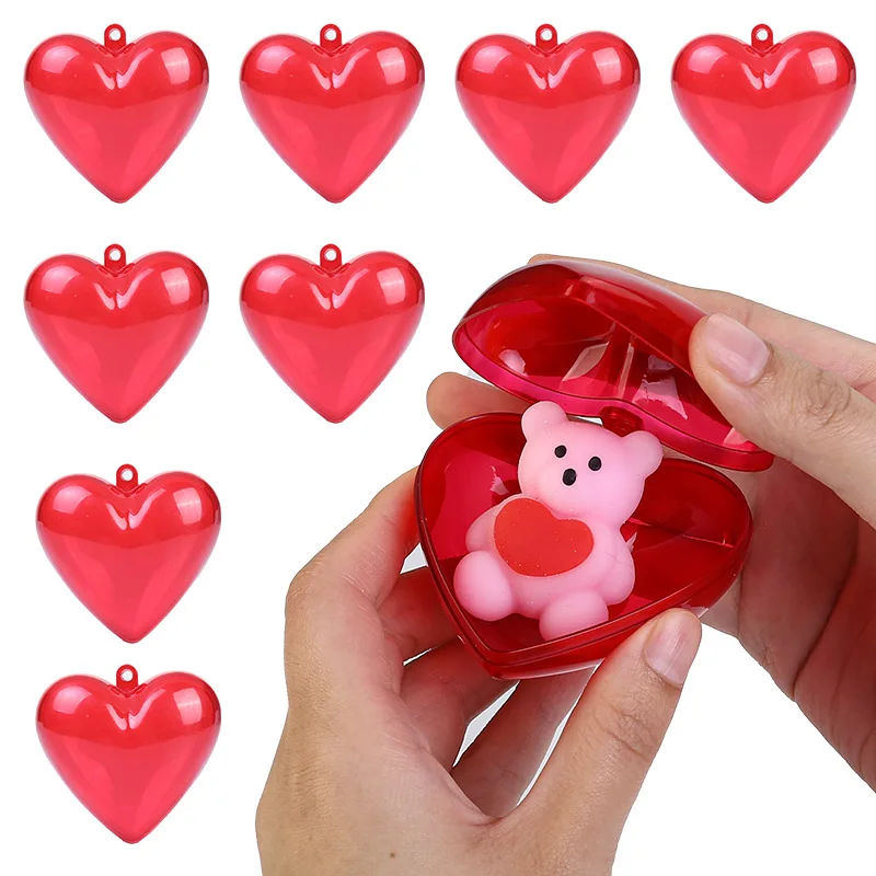 10pcs Red Heart Shape Plastic Box Decorations Empty Capsule Eggshell Surprise Ball Toy For Valentine's Day Gift Party Wedding