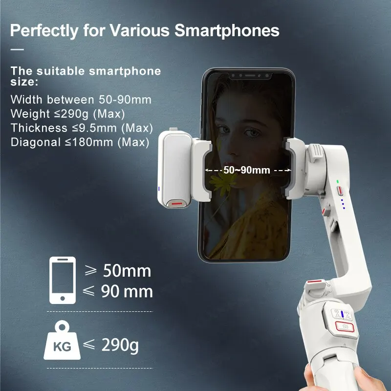 AXNEN A10 Smartphone Handheld Gimbal with Fill Light Extension Rod Remote,Cellphone Video Record Stabilizer for iPhone Android