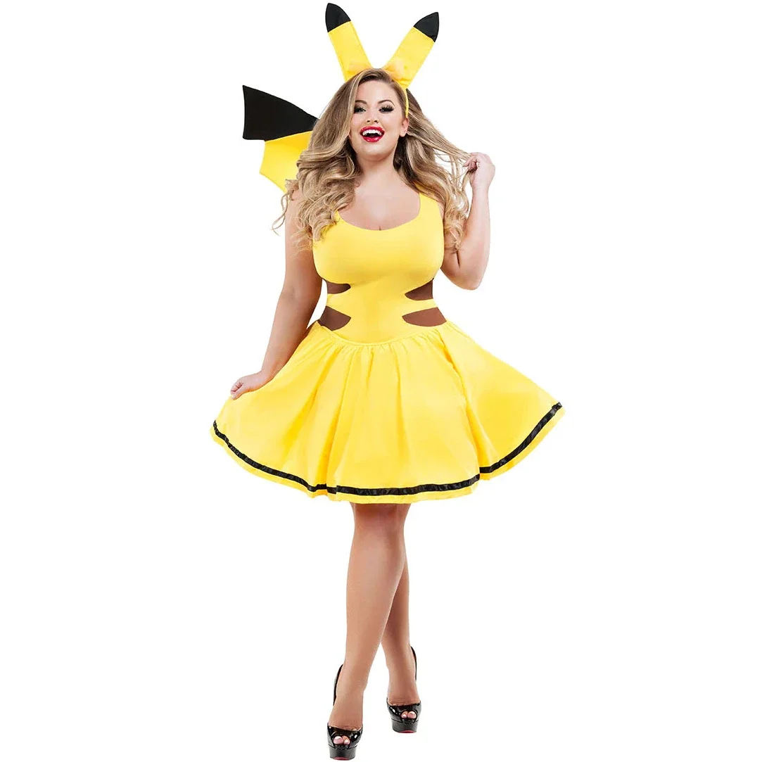 Halloween Disguise Anime Cosplay Pikachu Sleeveless Dress Carnival Party Women\'s Clothing Sexy Dress