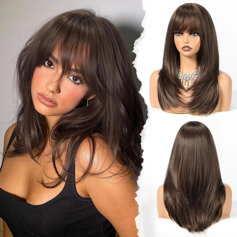 

New women's brown synthetic , full head wig for everyday style