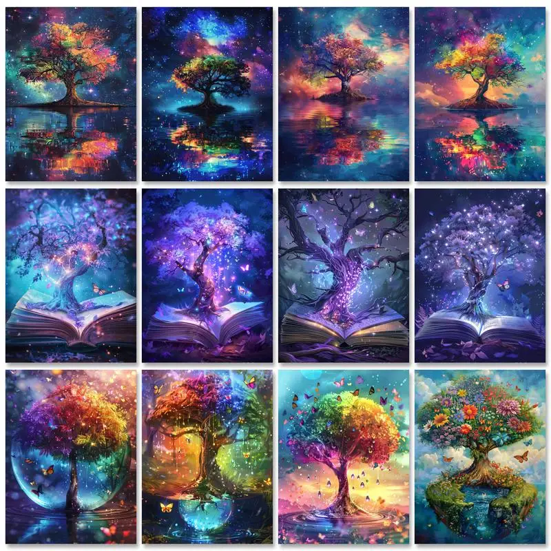 

GATYZTORY Frame Picture Diy Painting By Numbers Starry sky Tree Coloring By Numbers Acrylic Canvas Painting Handpainted Drawing