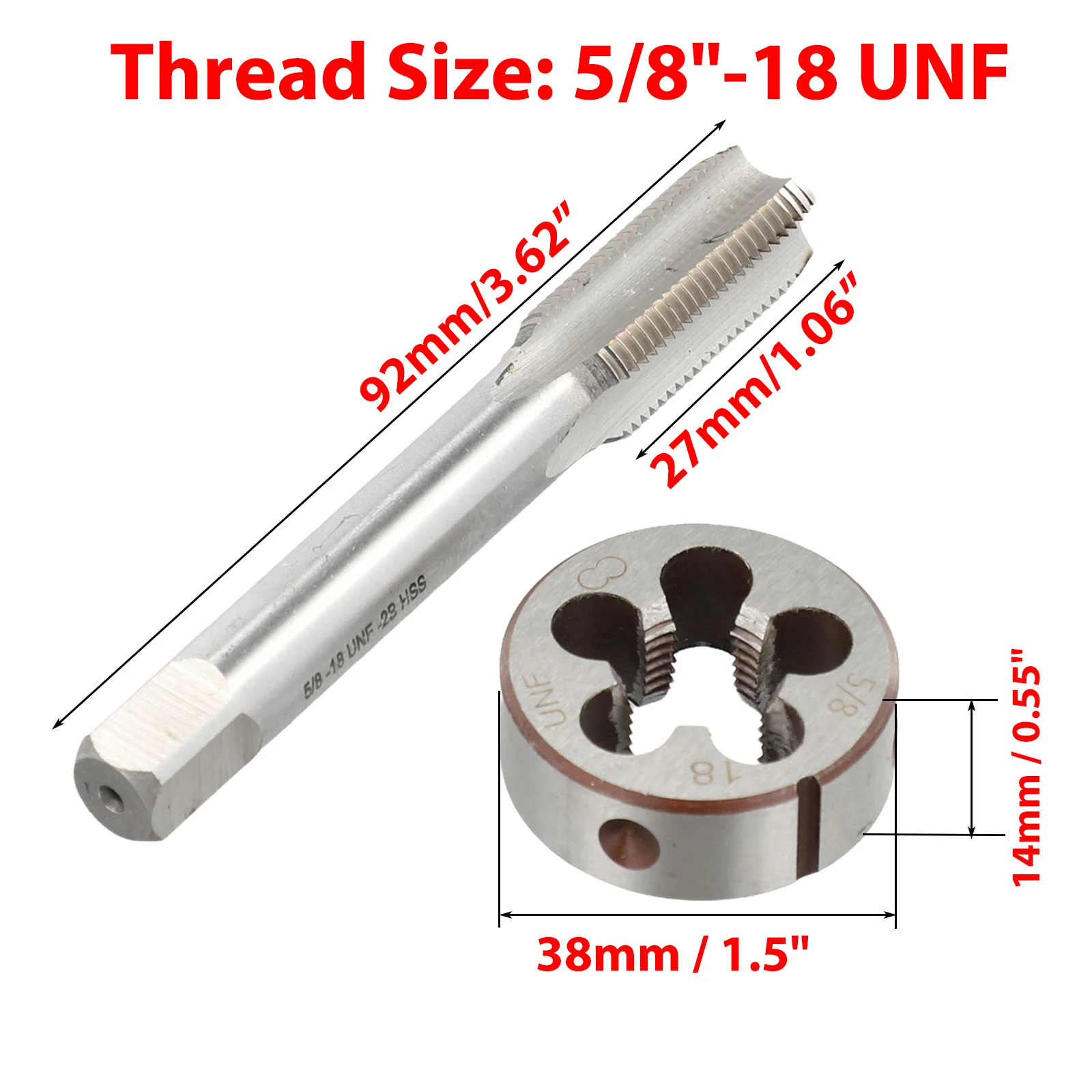 Innovative Design of Tapping Tool with Matching Die Perfectly Suited for Right Hand Threads Dimensions Size 5/8 x Pitch UNF 18