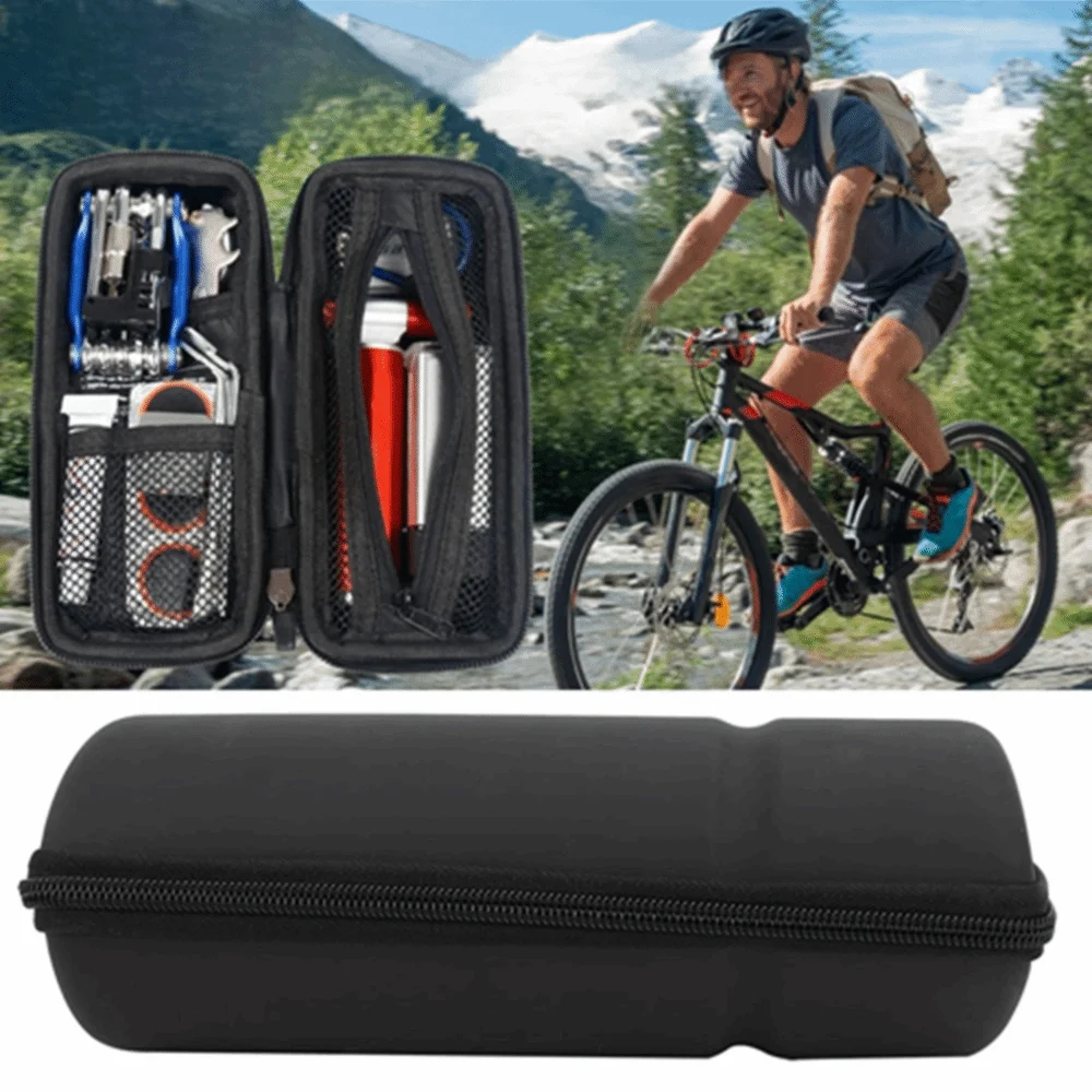 

Black Bike Frame Bag Sealed Zipper Polyester Nylon Bike Repair Tool Bag Hard Shell Multi Function Bike Storage Bag