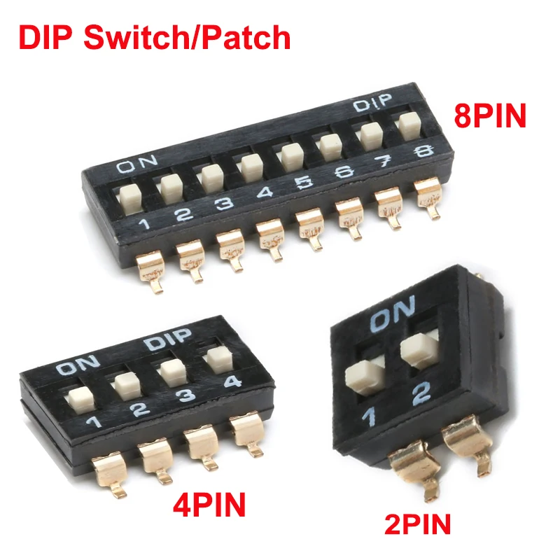 10PCS Toggle Switch Patch DIP Direct Dial The Code Switch 2P 4P 8PIN Quick Switch  Black