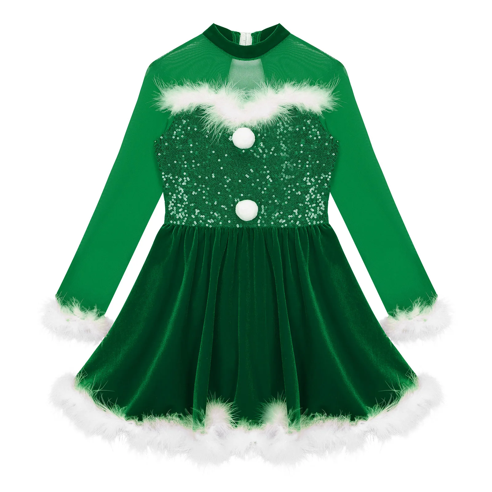 Crianças meninas natal ballet dança vestido brilhante lantejoulas manga longa pena collant tutu festa de natal palco desempenho dancewear