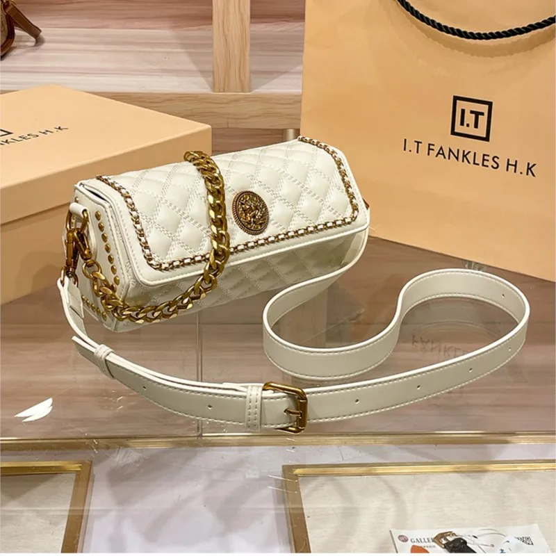 Light luxury brand women\'s handbag 2024 new designer high-quality shoulder bag with contrasting color retro crossbody chain bag