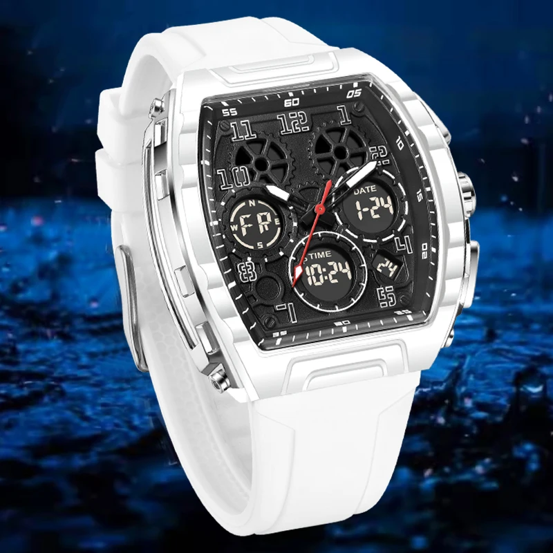 FOXBOX Quartz Men Watch Casual Silicone Waterproof Luminous Watch For Men Fashion Analog Digital LED Chronograph Montre Homme