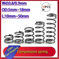 65Mn 10Pcs Wire Diameter 0.8mm 0.9mm OD:5mm-18mm Strong Spring Steel Pressure Compression Spring Shock Absorption Return Spring