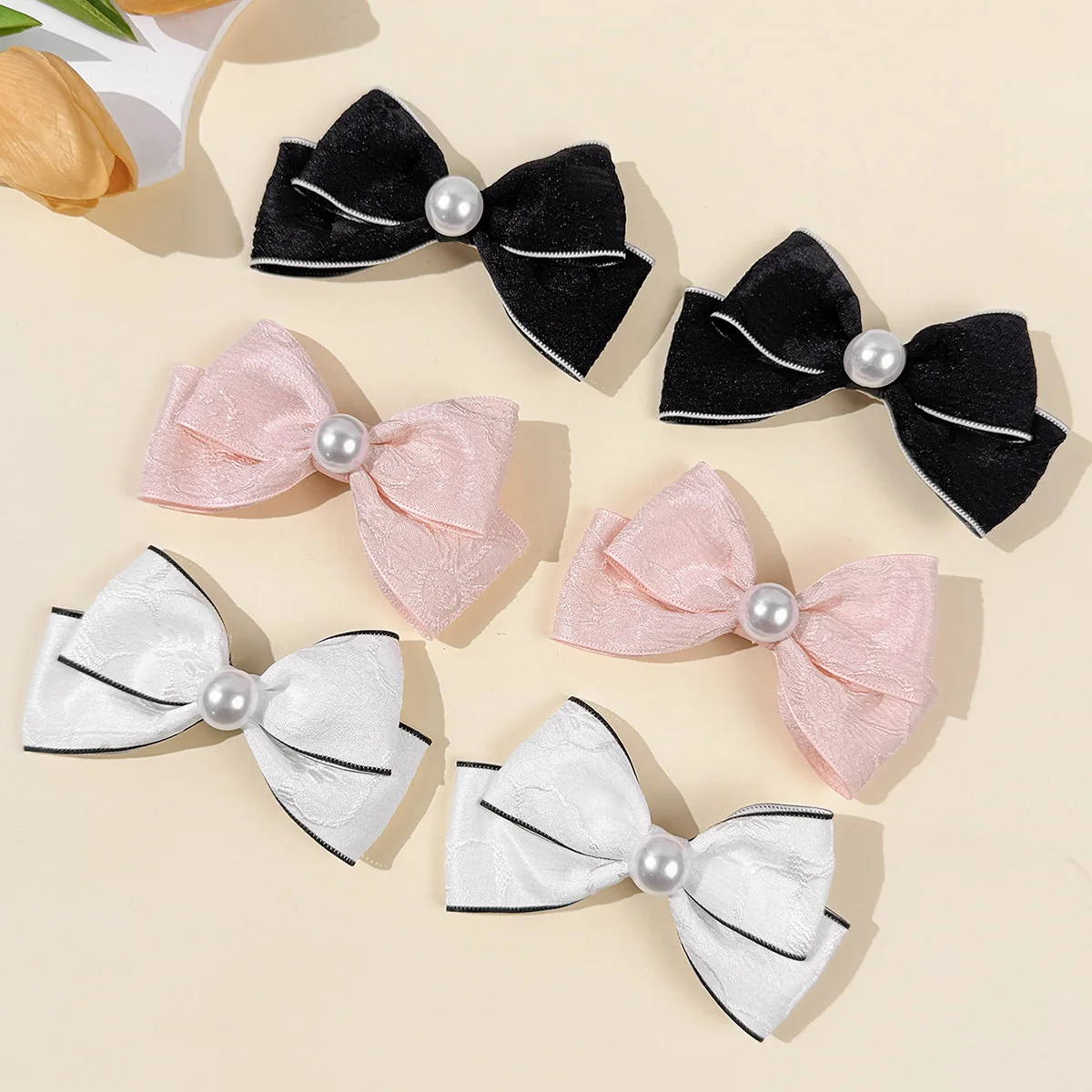 

24pcs Pearl Bow Hair Clips Set for Women Girls Floral Embroidered Bridal Headwear Kid Clamp Barettes Bulk Lady Side Clips