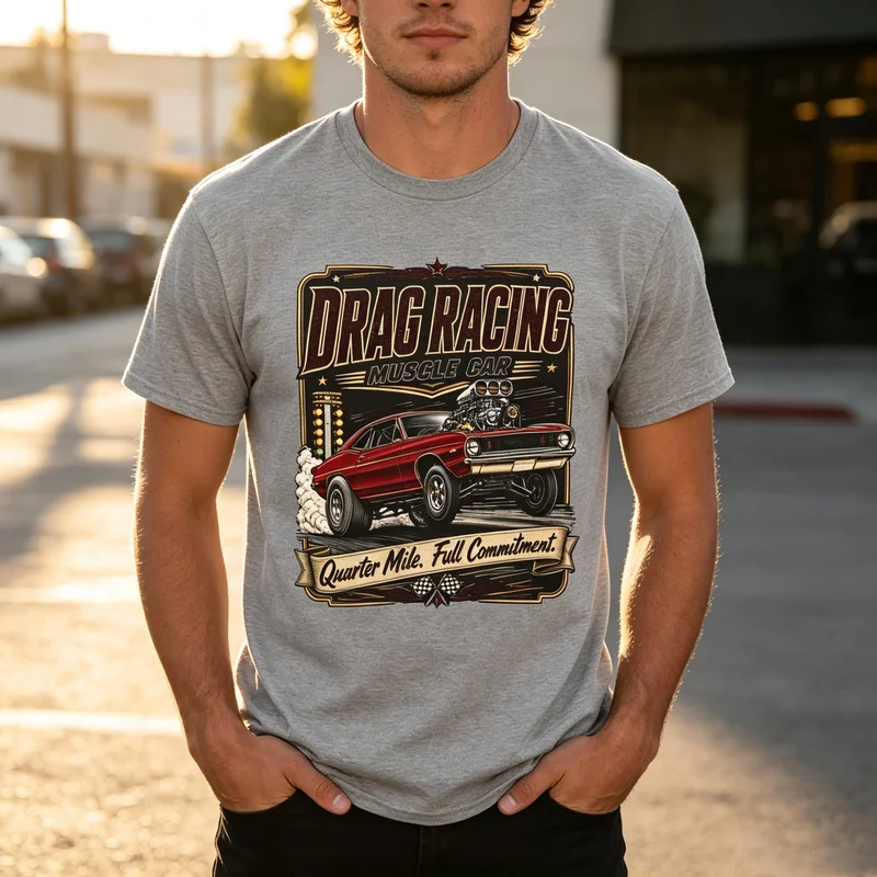 Drag Racing Muscle Car Vintage T-Shirt Quarter Mile Tee Race Fans Gift Vintage Quarter Mile Graphic Print Soft Cotton Crew Neck