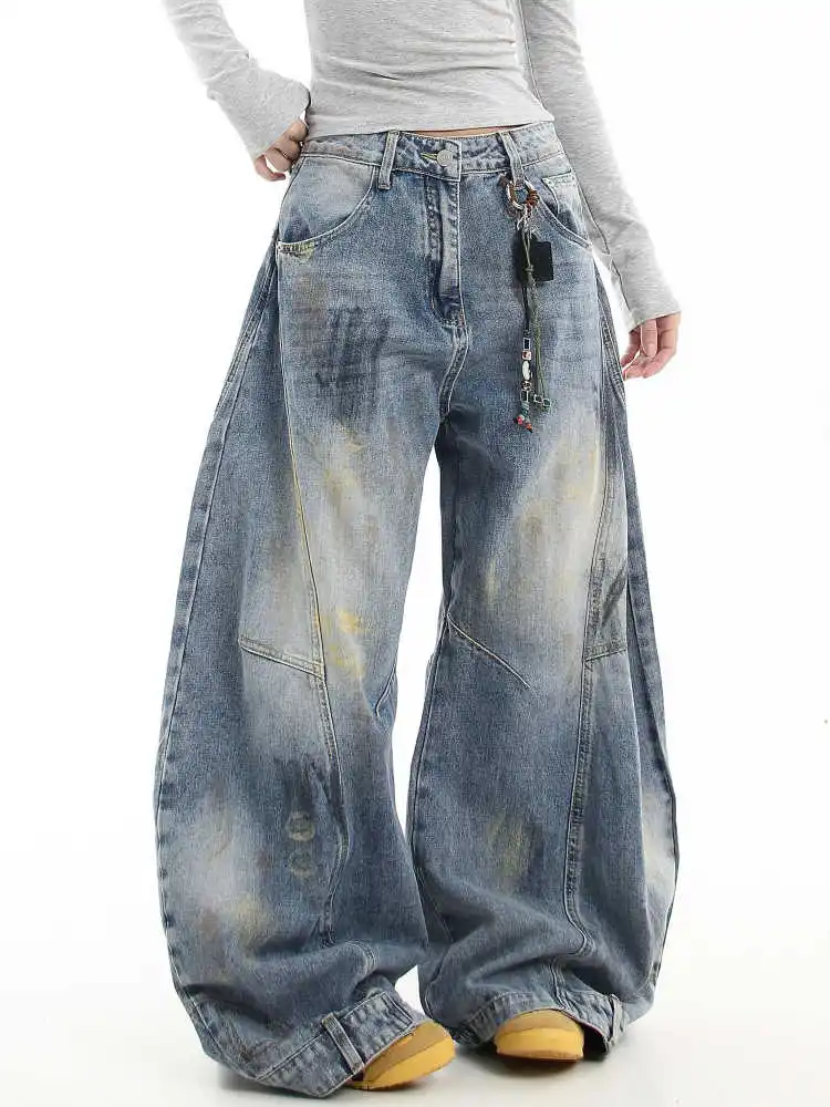 

Women's Blue Baggy Y2k Jeans Harajuku Aesthetic Oversize Denim Trousers Vintage Japanese 2000s Style Jean Pants Trashy Clothes