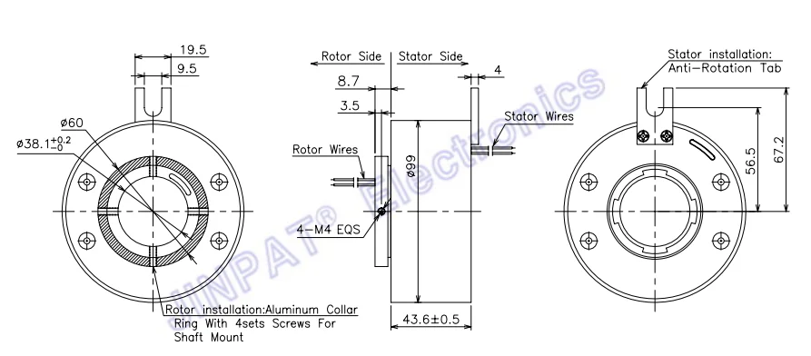 Through Bore Ethernet Slip Ring 15 Circuits,Transmitting Current and Signal