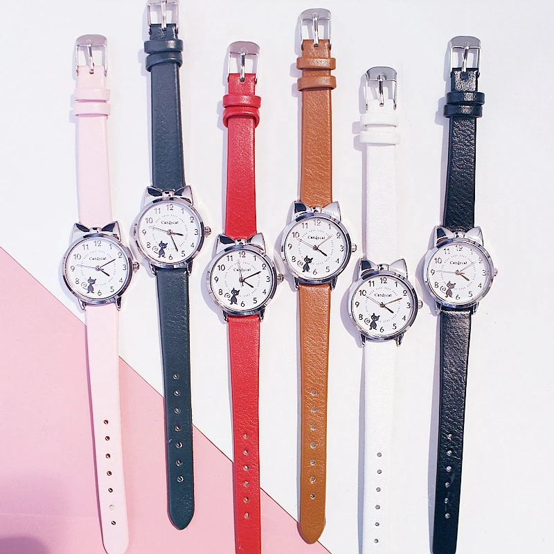 Fashion Women\'s Quartz Watch PU Leather Strap Student Cute Cartoon Girl WatchesJewlery Set NO BOX