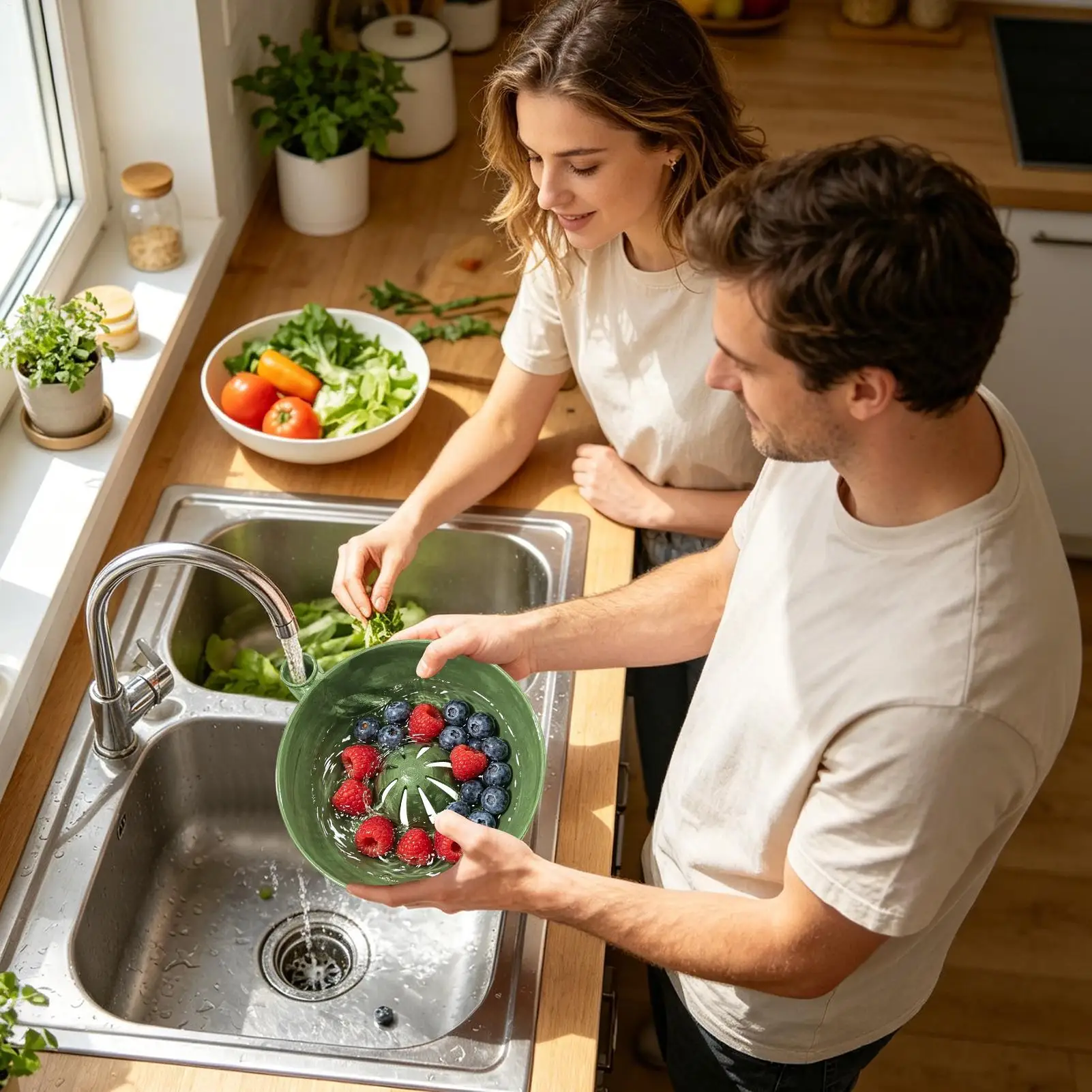 Self Rotating Berry Bowl 3D Printed Quick Self Rotating Basket with Drain Holes Berry Washing Spinner for Vegetable Prep Dipping