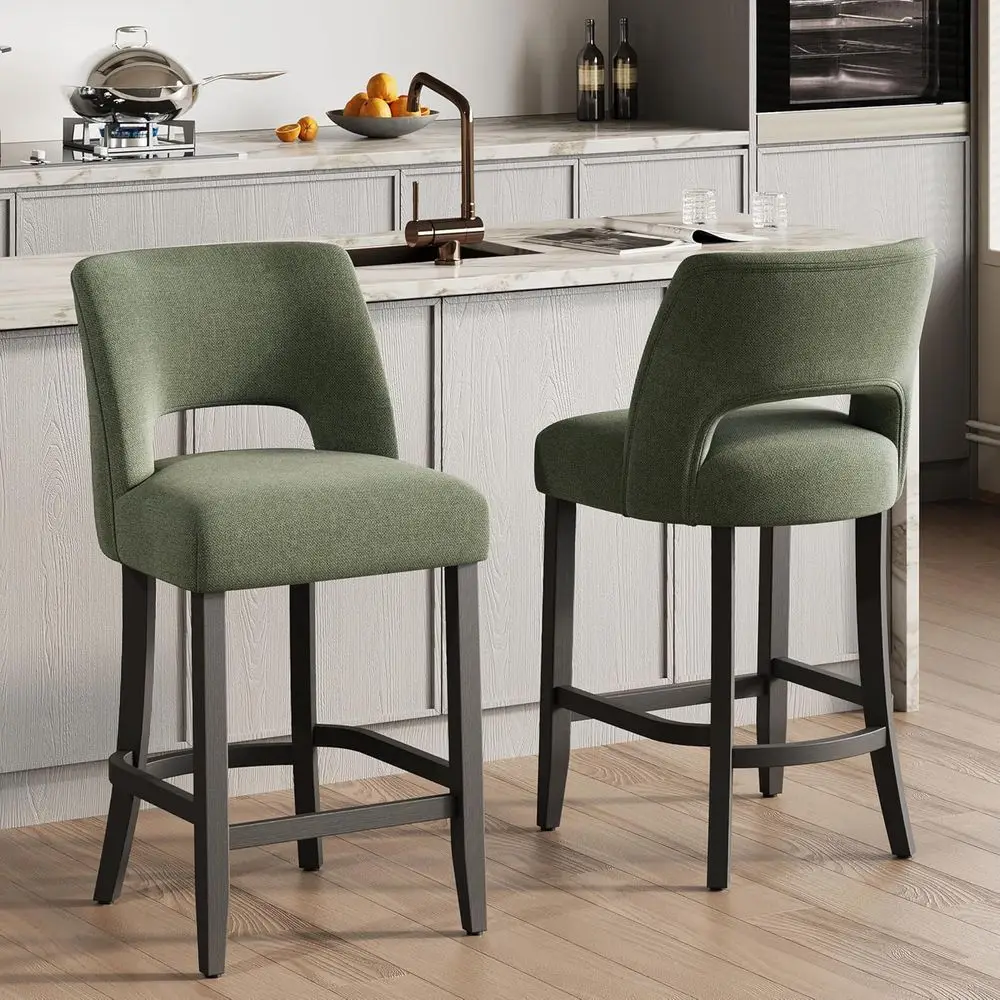 

Set of 2 Green Upholstered Counter Height Stools with Wooden Legs for Kitchen Island and Bar