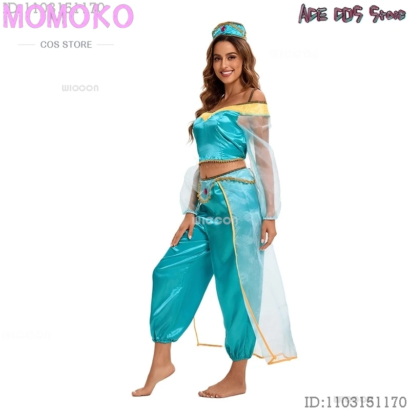 1000 ليلة أنيمي فيلم الأميرة حكاية شعر مستعار تأثيري Jasmi زي الملابس العربية الرقص هالوين حفلة تنكرية النساء لعب الأدوار