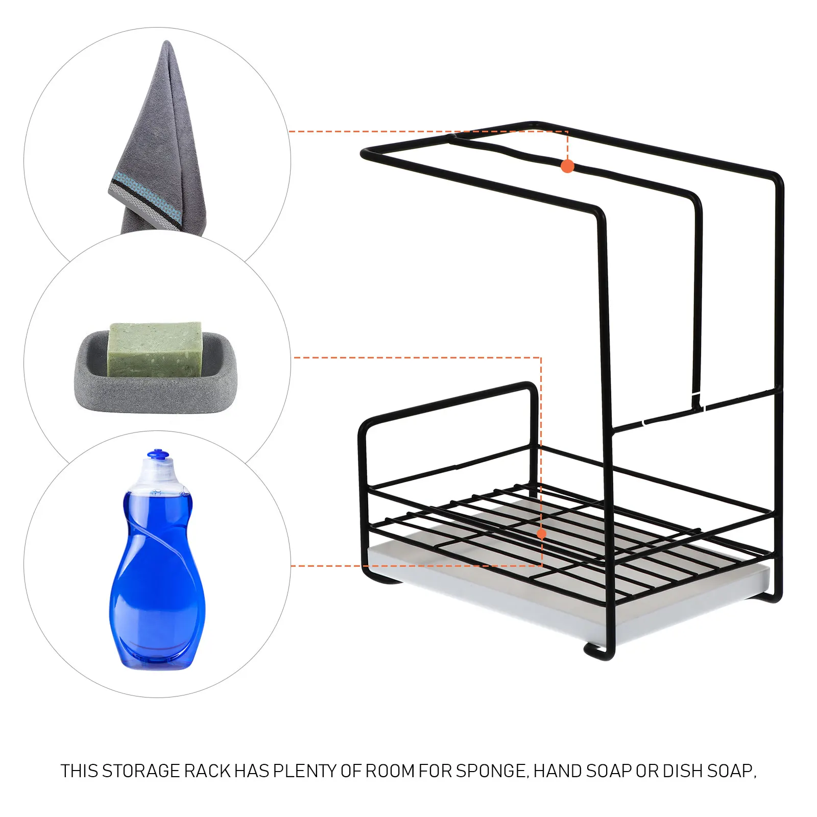 

1 pc Multipurpose Drain Rack With Pan Black Wear-Resistant Countertop Storage Holder For Kitchen Sink Duster Cloth Soap