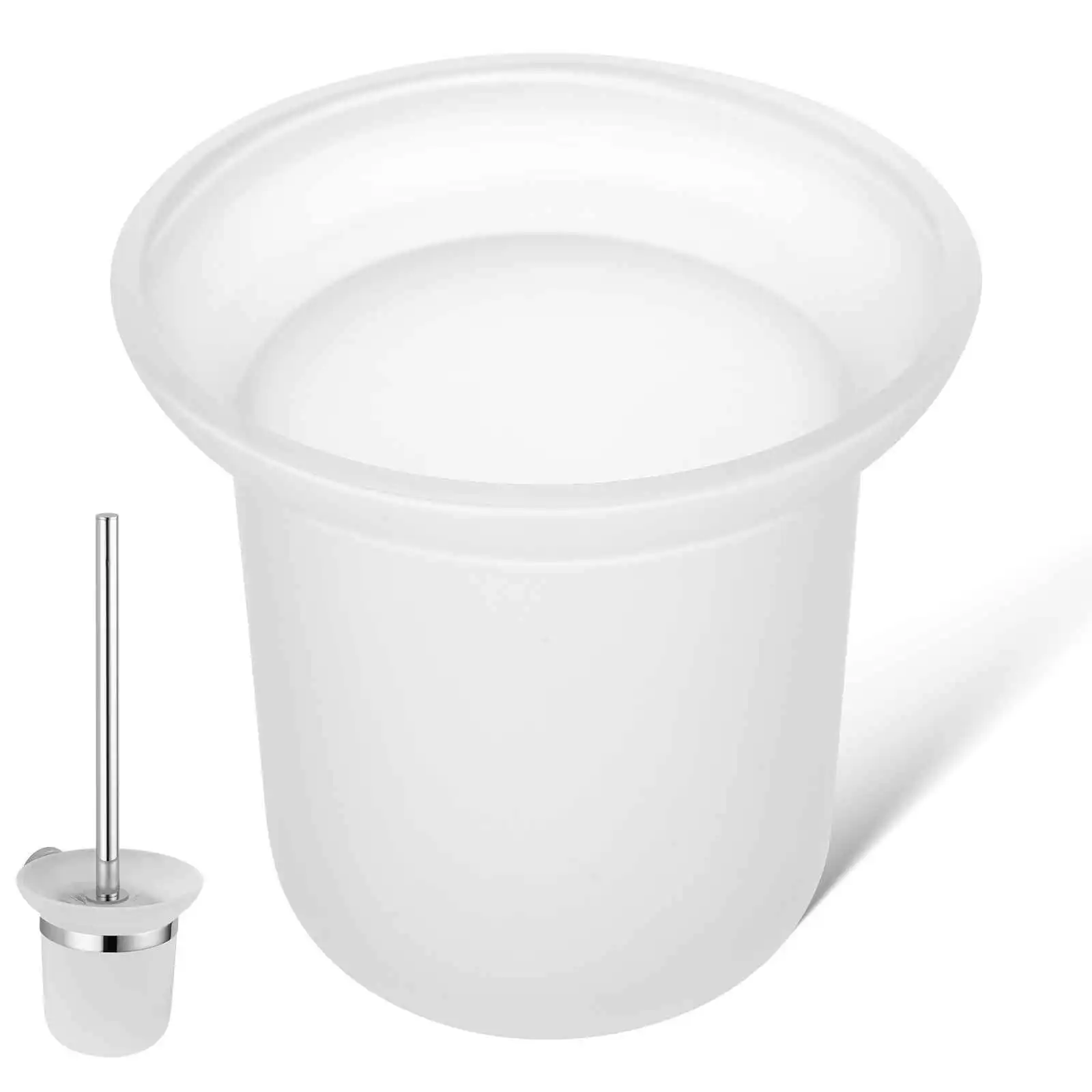 Frosted Glass Toilet Brush Cup, Space Saving Bathroom Organizer Wall Mounted Elegant Decor Wall Toilet Brush Holder