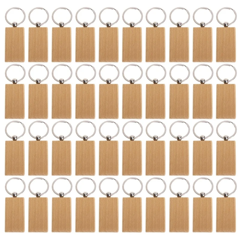 

40Pcs Blank Rectangle Wooden Key Chain Diy Wood Keychains Key Tags Can Engrave Diy Gifts