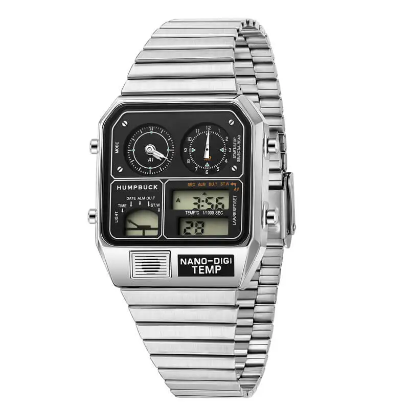 

Мужские часы HUMPBUCK DIGITEMP, многофункциональные водонепроницаемые наручные часы с двойным дисплеем, секундомером и светодиодной подсветкой