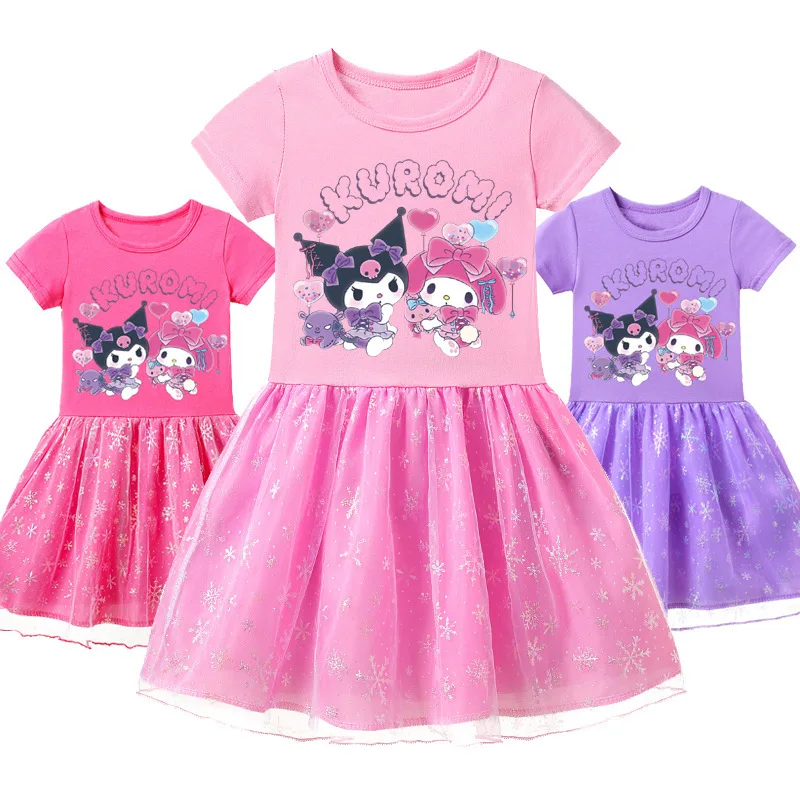 

The latest cute children's clothing for going out, fairy style, Kuromi fashion print dress mesh skirt