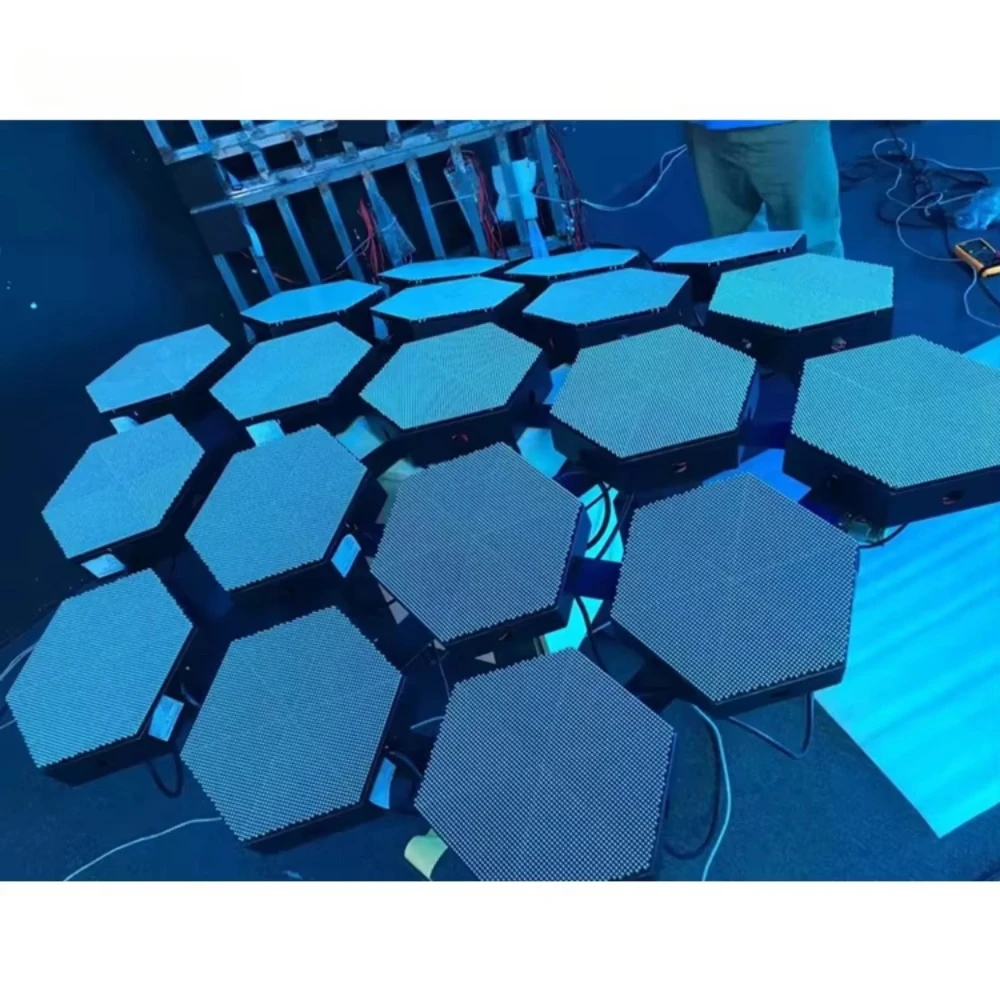 

Stage backdrop led panel hexagonal video wall led screen iling hanging wall mounted LED hexagon display screen P2 P2.5 P3 P4