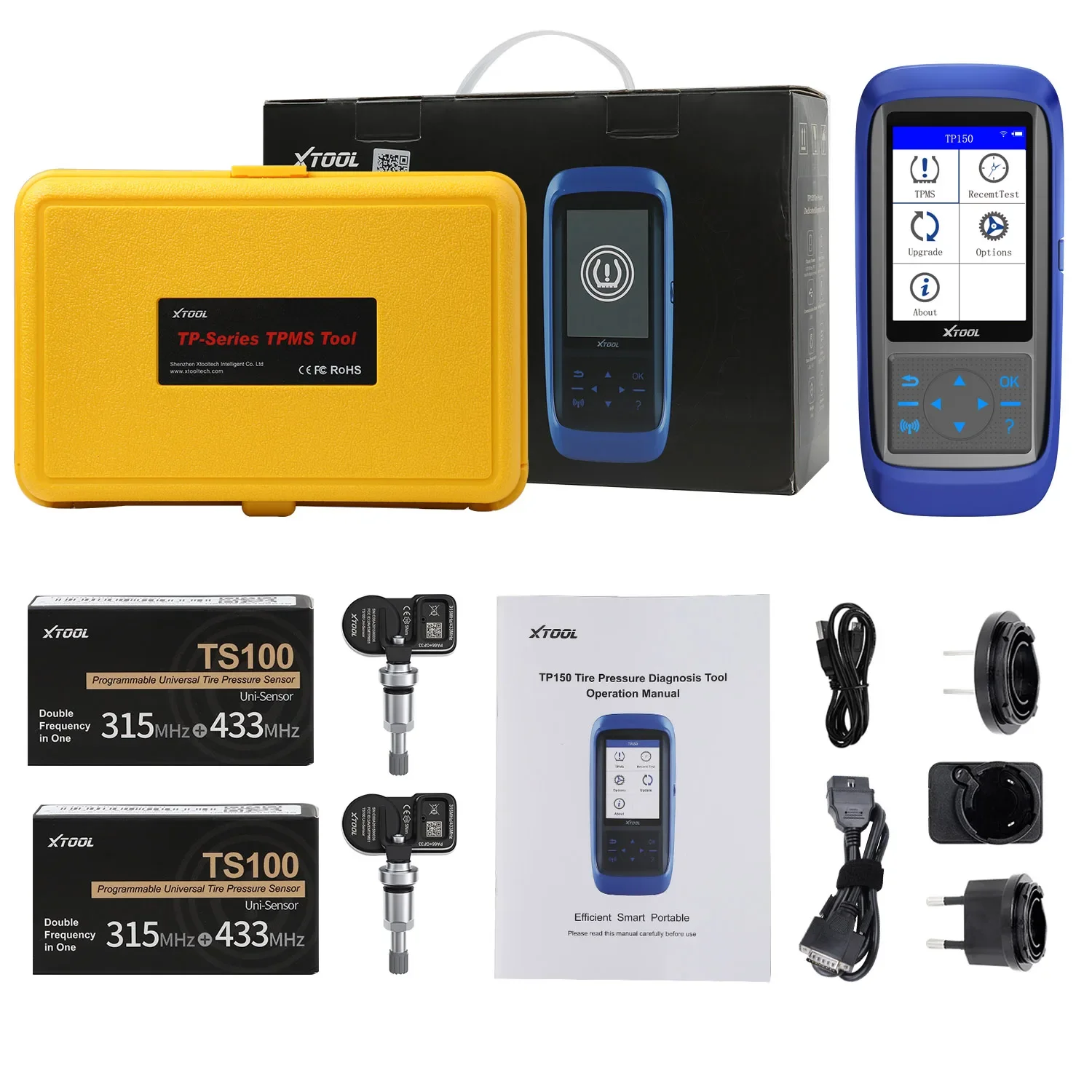 XTOOL TP150 Tire Pressure Monitoring System OBD2 TPMS Scanner Tool With 315&433 MHZ Sensor