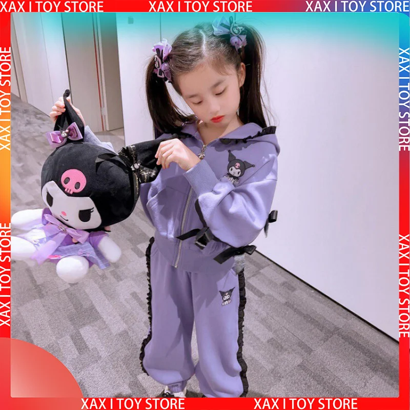 2023 New Sanrio Kuromi Cotton Fabric Embroidery Cartoon Two-piece Embroidery Kuromi High Quality Leisure Suit Children's Gifts