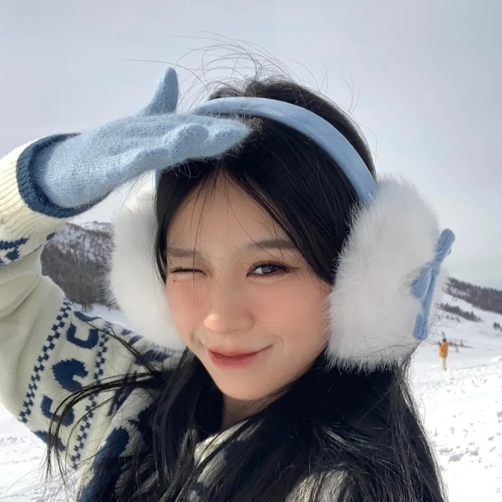 Orejeras de felpa con lazo grueso y ligero, orejeras suaves a prueba de viento, bonitas orejeras elásticas anticongelantes, orejeras cálidas para deporte de invierno