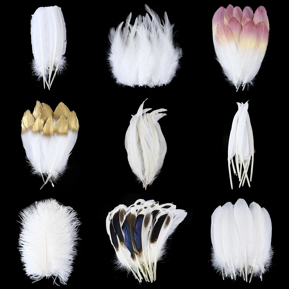 Натуральные белые перья для поделок, свадебной вечеринки, украшения дома, страусиные гусиные перья, ловушки снов, аксессуары оптом