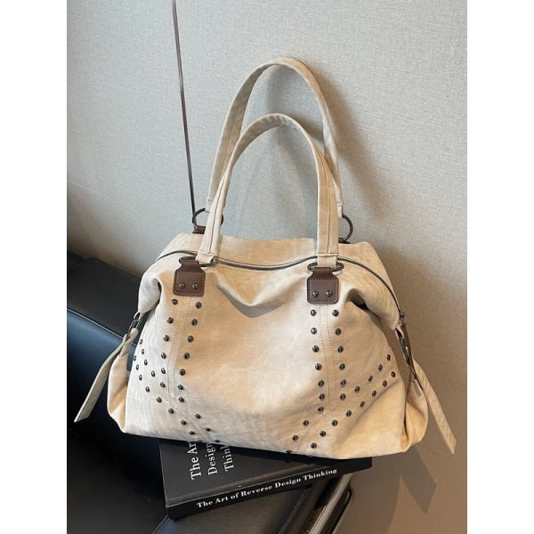 Retro Trend Riveted Handbag Women 2026, Vintage Fashionable Tote Bag, Simple and Large-capacity Pillow Designer Luxury Bag