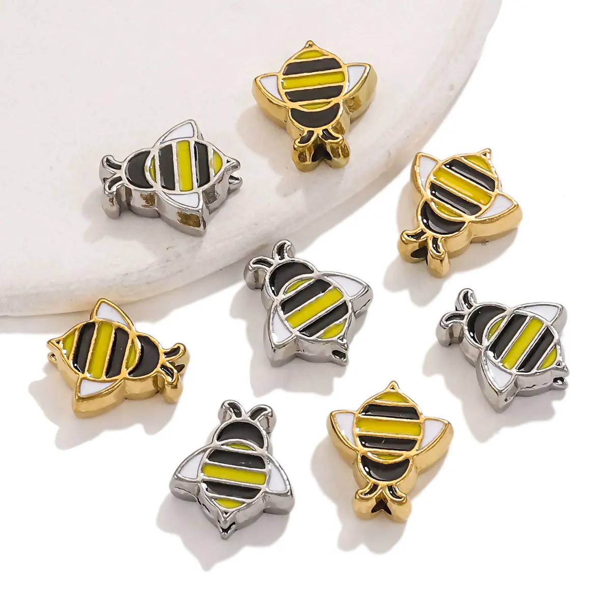 5pcs Handmade Enamel 3D Bee Stainless Steel gaskets Beads Jewellery Making DIY Bracelet Necklace Earrings Decoration Accessories