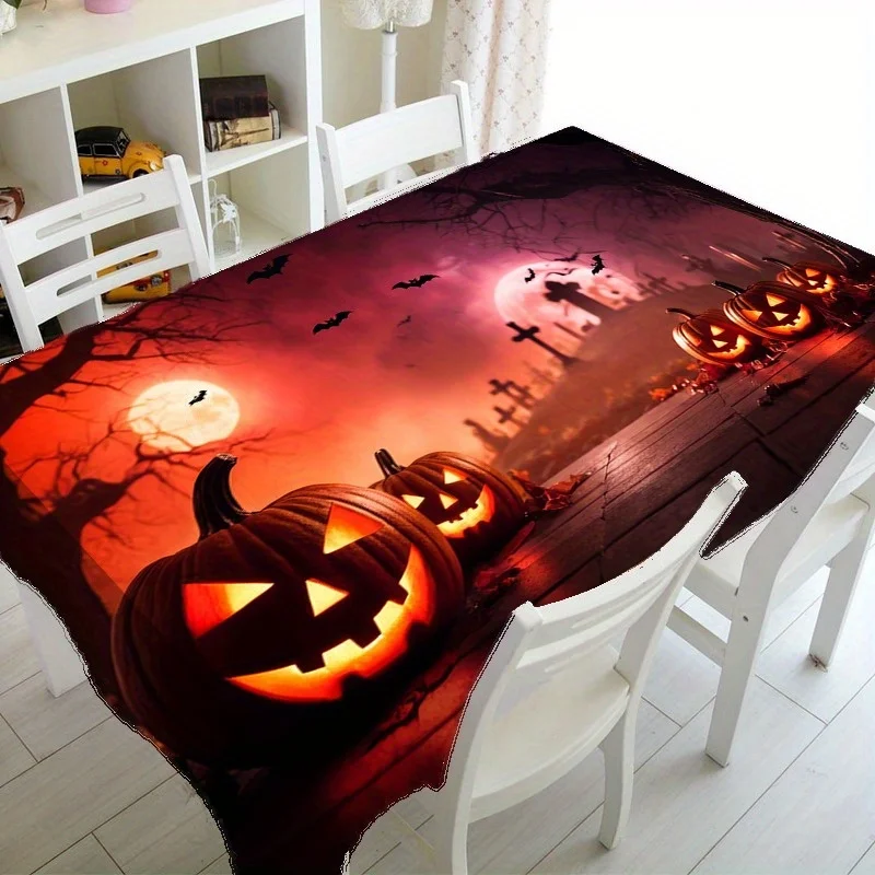 1 piece of Halloween tablecloth - A ghostly cemetery scene filled with moons, bats and glowing pumpkin lanternszyc
