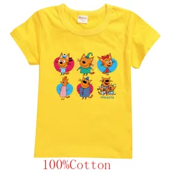 New Cartoon Kid-e-cats T Shirt Kids Three Kitten Russian Print Clothes Boys Summer Short Sleeve T-shirts Baby Girls Fashion Tops