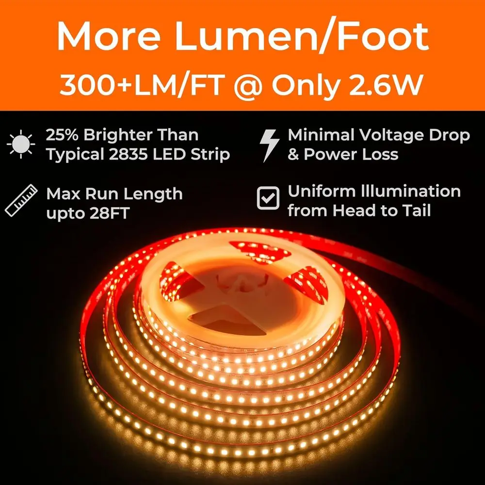Светодиодная лента 24 В 2835, 2700 К, 300 лм +/фута, 32,8 фута, сертифицированная UL, CRI95, высокая плотность 160 светодиодов/м, режущая способность, регулировка яркости, VHB подложка,
