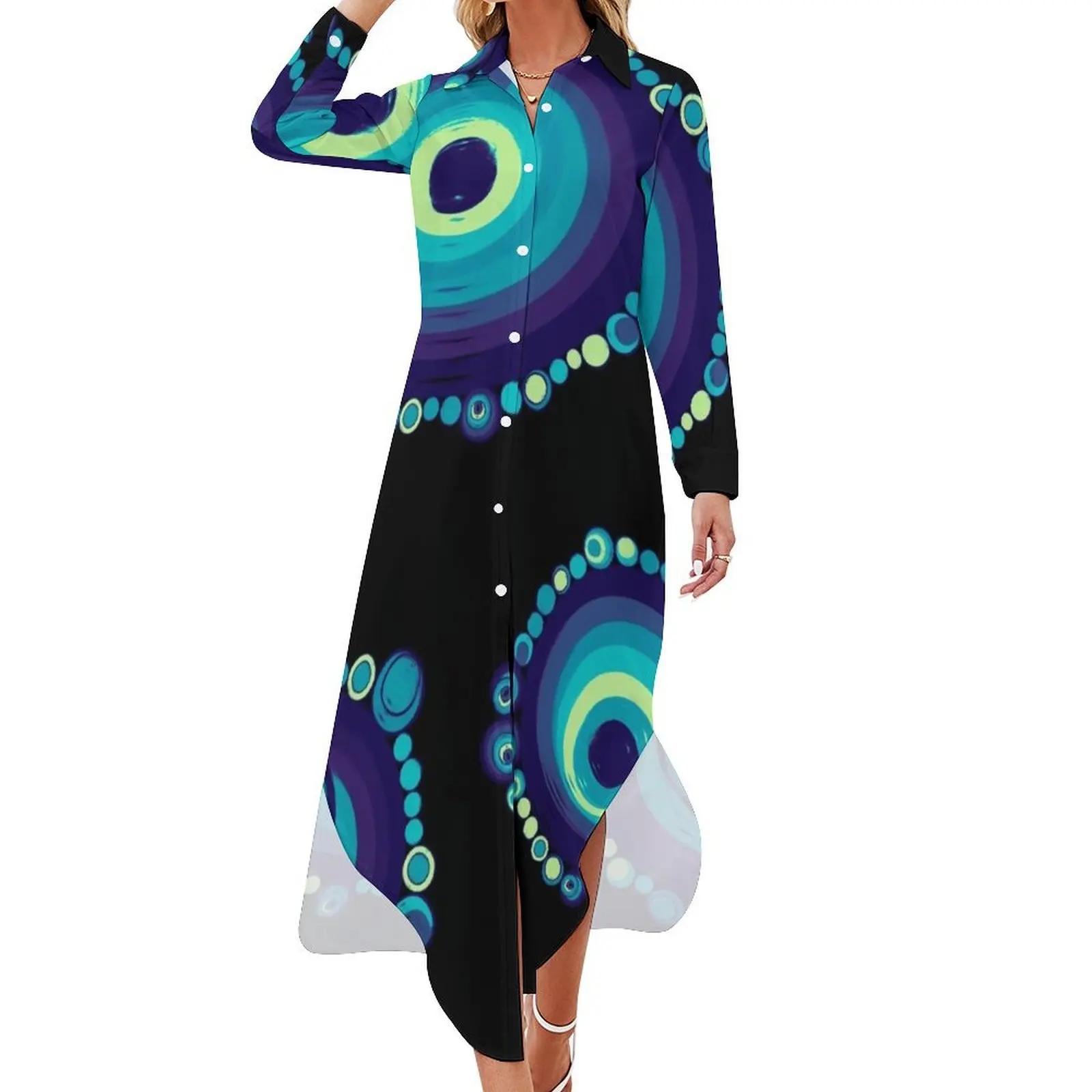 

Mati Evil Eye Blues and Greens Long Sleeved Shirt Dress evening dresses women dresses with long sleeves dress for women summer