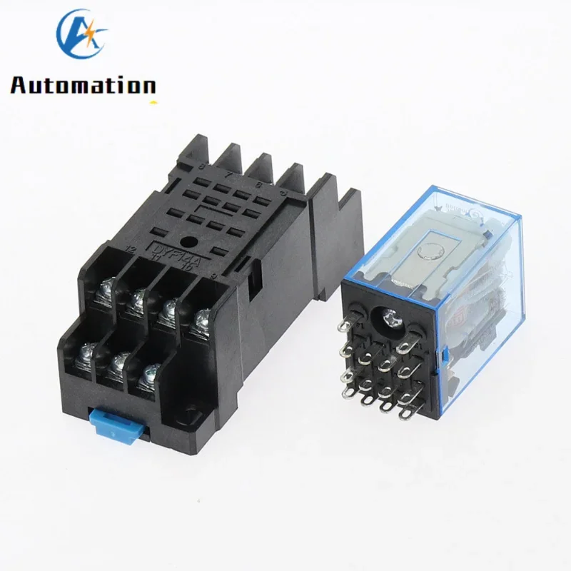 10sets MY4NJ HH54P DC 12V 24V 110V 220V AC Coil Power Relay General Purpose Relays 14 Pins 4NO 4NC 5A with PYF14A Socket Base