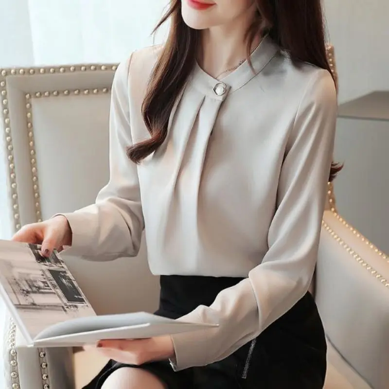 

Elegant O-Neck Button Spliced Loose Folds Blouse Women's Clothing 2024 autumn New Casual Pullovers Solid Color Office Lady Shirt